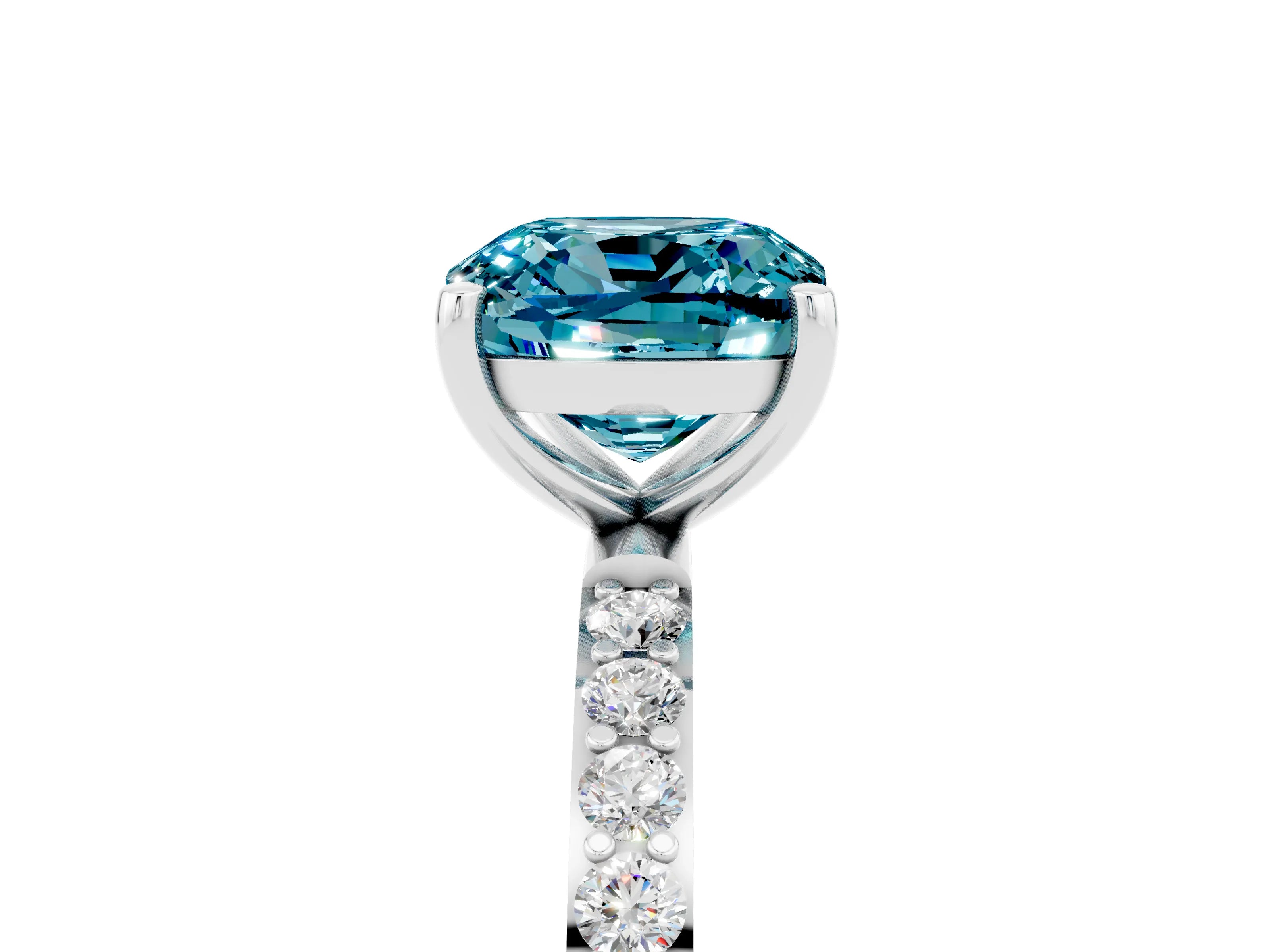 White gold Cushion Cut Diamond Pavé Band with Six-Prong Setting_5