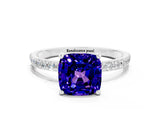 White gold Cushion Cut Diamond Pavé Band with Six-Prong Setting