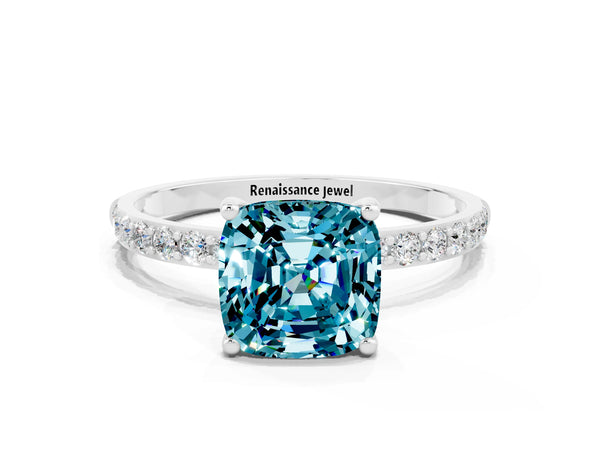 Platinum Cushion Cut Diamond Pavé Band with Six-Prong Setting