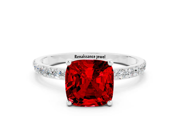 Platinum Cushion Cut Diamond Pavé Band with Six-Prong Setting