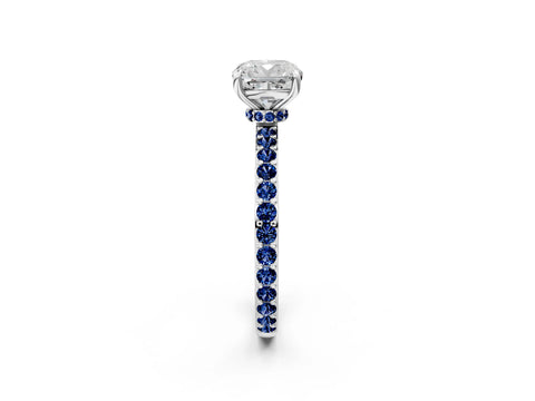 White gold Cushion Cut Diamond Pavé Engagement Ring with Round with Blue Sapphire side stone Accents and Prong Setting_14