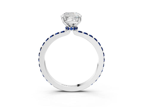 White gold Cushion Cut Diamond Pavé Engagement Ring with Round with Blue Sapphire side stone Accents and Prong Setting_15