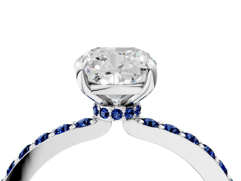 White gold Cushion Cut Diamond Pavé Engagement Ring with Round with Blue Sapphire side stone Accents and Prong Setting_4