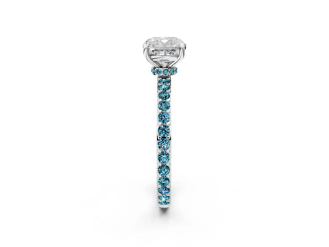 White gold Cushion Cut Diamond Pavé Engagement Ring with Round with Blue Topaz side stone Accents and Prong Setting_2