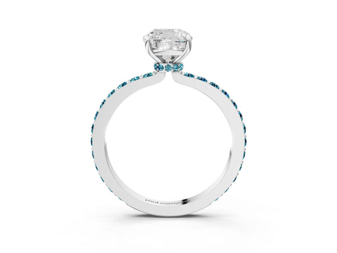 White gold Cushion Cut Diamond Pavé Engagement Ring with Round with Blue Topaz side stone Accents and Prong Setting_3