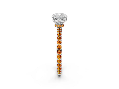 White gold Cushion Cut Diamond Pavé Engagement Ring with Round with Citrine side stone Accents and Prong Setting_14