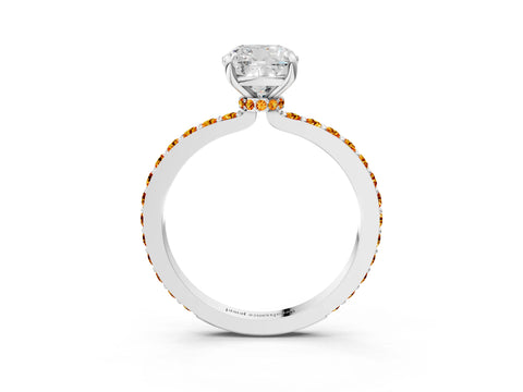 White gold Cushion Cut Diamond Pavé Engagement Ring with Round with Citrine side stone Accents and Prong Setting_15