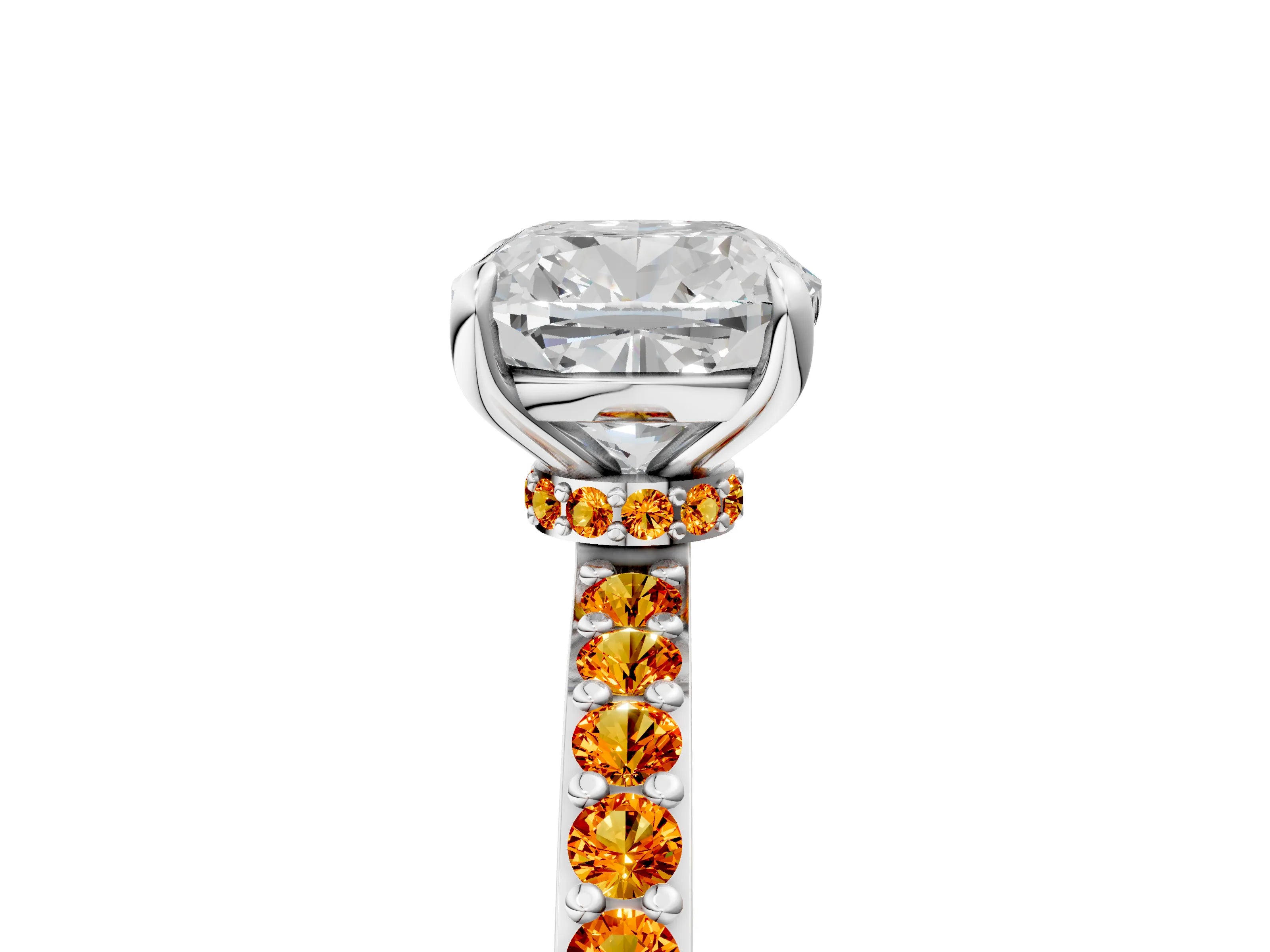 White gold Cushion Cut Diamond Pavé Engagement Ring with Round with Citrine side stone Accents and Prong Setting_17