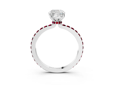 White gold Cushion Cut Diamond Pavé Engagement Ring with Round with Garnet side stone Accents and Prong Setting_3