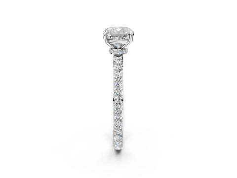 White gold Cushion Cut Diamond Pavé Engagement Ring with Round with Moissanite side stone Accents and Prong Setting_14