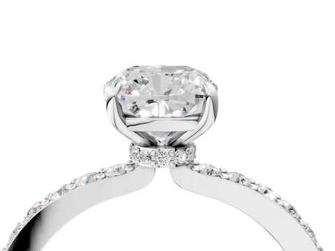 White gold Cushion Cut Diamond Pavé Engagement Ring with Round with Moissanite side stone Accents and Prong Setting_16