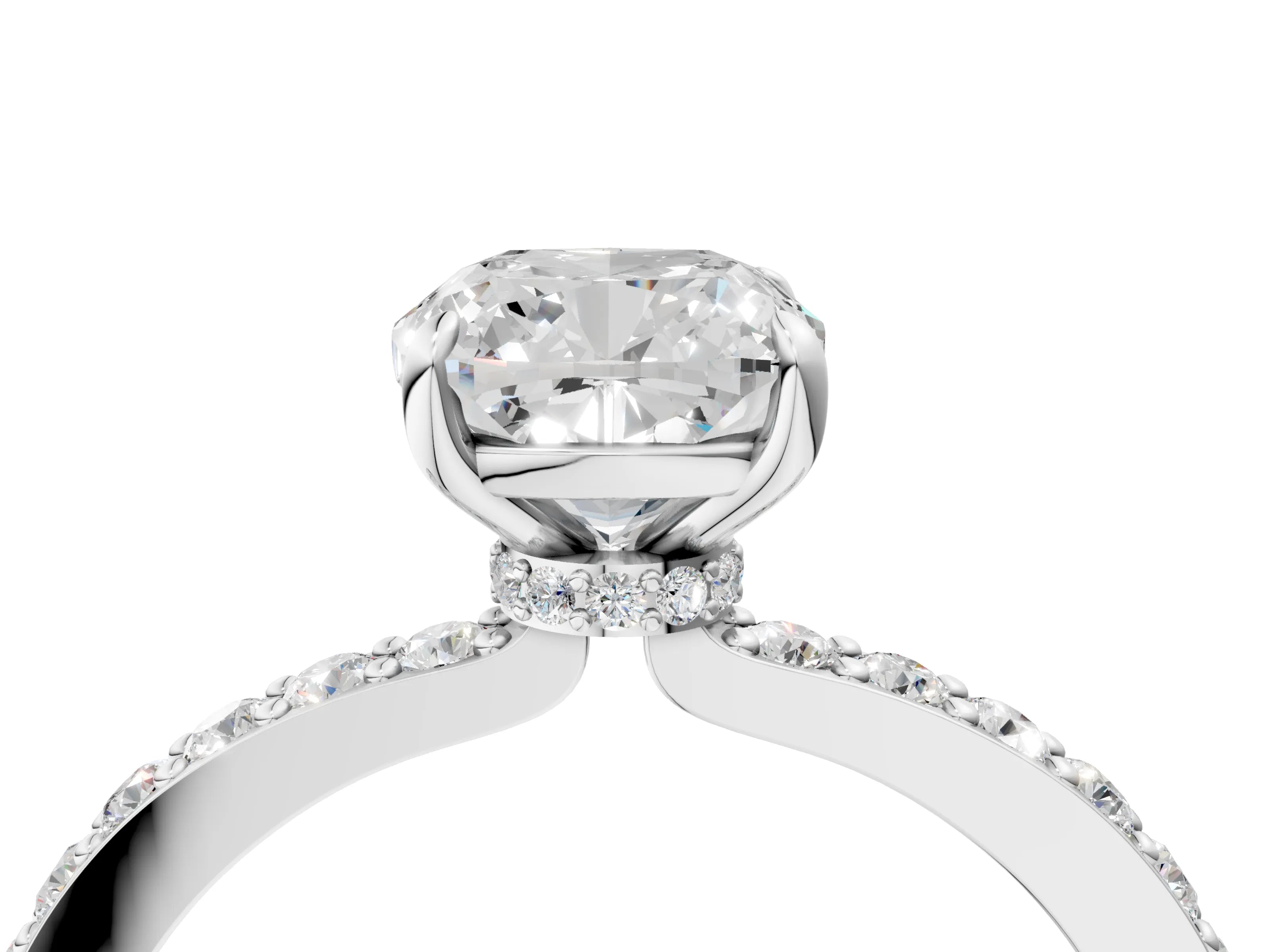 White gold Cushion Cut Diamond Pavé Engagement Ring with Round with Moissanite side stone Accents and Prong Setting_4