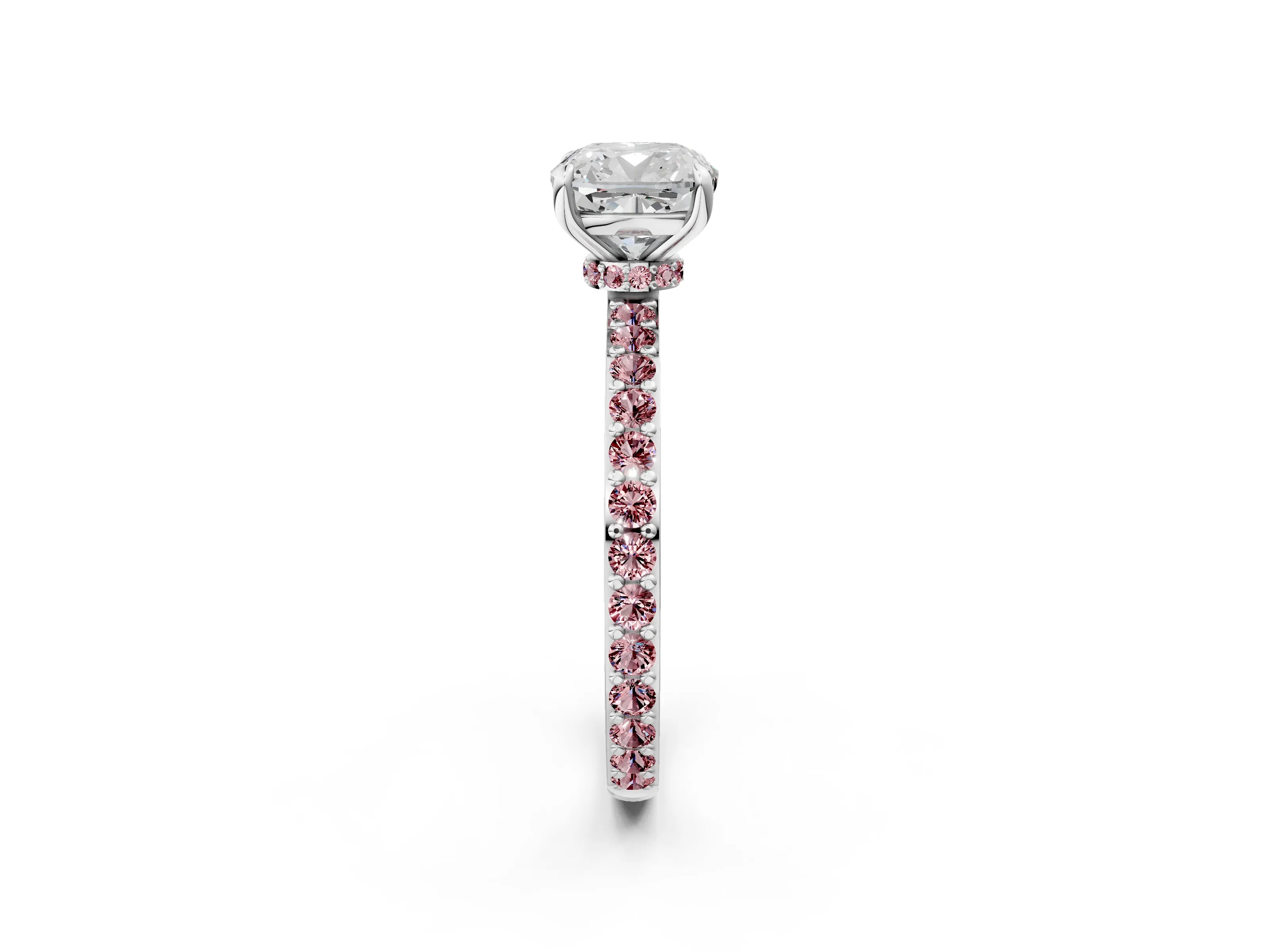 White gold Cushion Cut Diamond Pavé Engagement Ring with Round with Morganite side stone Accents and Prong Setting_14