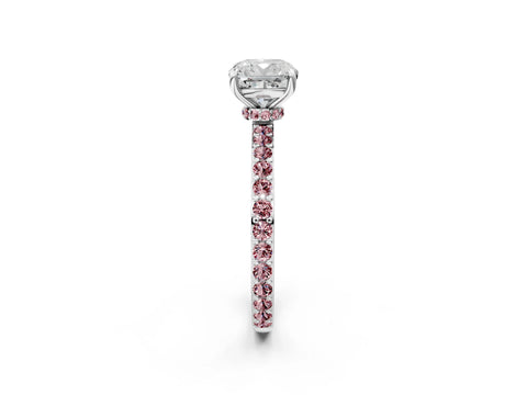 White gold Cushion Cut Diamond Pavé Engagement Ring with Round with Morganite side stone Accents and Prong Setting_14