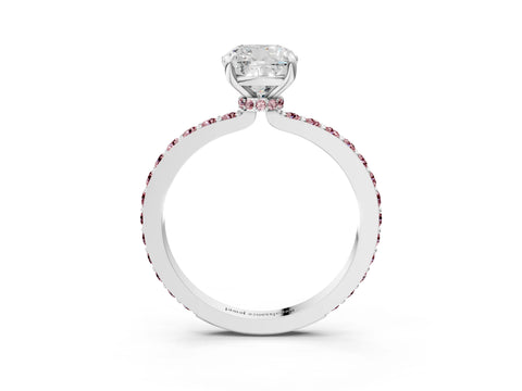White gold Cushion Cut Diamond Pavé Engagement Ring with Round with Morganite side stone Accents and Prong Setting_3
