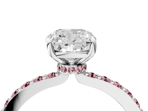 White gold Cushion Cut Diamond Pavé Engagement Ring with Round with Morganite side stone Accents and Prong Setting_4