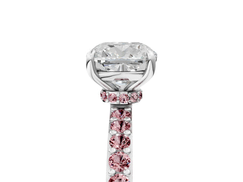 White gold Cushion Cut Diamond Pavé Engagement Ring with Round with Morganite side stone Accents and Prong Setting_5