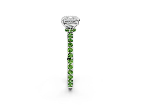 White gold Cushion Cut Diamond Pavé Engagement Ring with Round with Peridot side stone Accents and Prong Setting_14