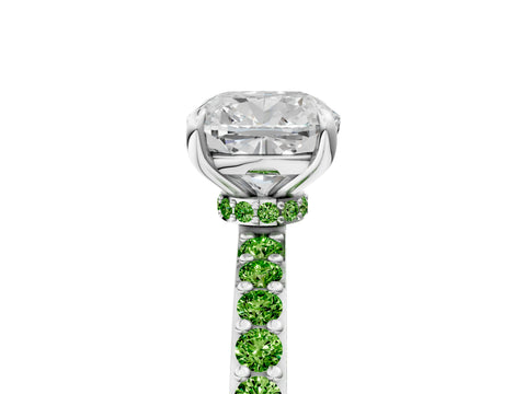White gold Cushion Cut Diamond Pavé Engagement Ring with Round with Peridot side stone Accents and Prong Setting_17