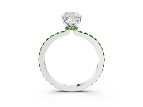 White gold Cushion Cut Diamond Pavé Engagement Ring with Round with Peridot side stone Accents and Prong Setting_3