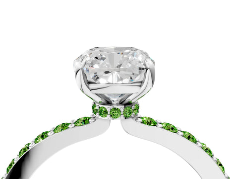 White gold Cushion Cut Diamond Pavé Engagement Ring with Round with Peridot side stone Accents and Prong Setting_4