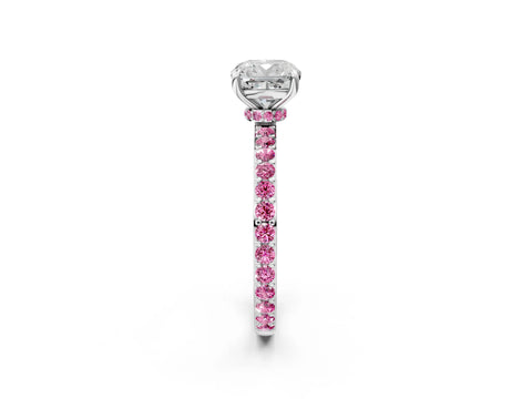 White gold Cushion Cut Diamond Pavé Engagement Ring with Round with Pink Sapphire side stone Accents and Prong Setting_2