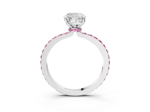 White gold Cushion Cut Diamond Pavé Engagement Ring with Round with Pink Sapphire side stone Accents and Prong Setting_3
