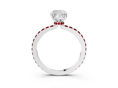 White gold Cushion Cut Diamond Pavé Engagement Ring with Round with Ruby side stone Accents and Prong Setting_3