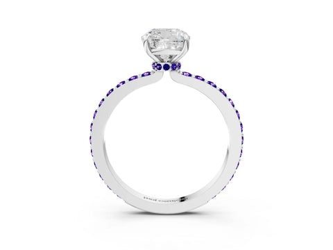 White gold Cushion Cut Diamond Pavé Engagement Ring with Round with Tanzanite side stone Accents and Prong Setting_15