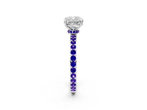White gold Cushion Cut Diamond Pavé Engagement Ring with Round with Tanzanite side stone Accents and Prong Setting_2