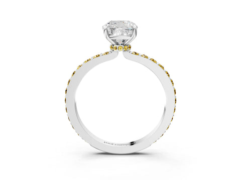 White gold Cushion Cut Diamond Pavé Engagement Ring with Round with Yellow Sapphire side stone Accents and Prong Setting_15