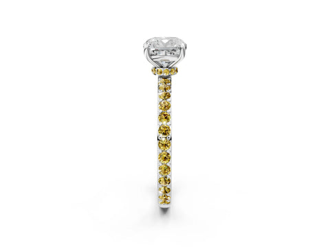 White gold Cushion Cut Diamond Pavé Engagement Ring with Round with Yellow Sapphire side stone Accents and Prong Setting_2