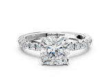 White gold Cushion Cut Diamond Pavé Solitaire Engagement Ring with Four-Prong Setting_77