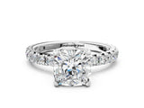 White gold Cushion Cut Diamond Pavé Solitaire Ring with Round Band and Prong Setting_16