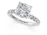 White gold Cushion Cut Diamond Pavé Solitaire Ring with Round Band and Prong Setting_17