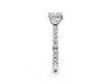 White gold Cushion Cut Diamond Pavé Solitaire Ring with Round Band and Prong Setting_18