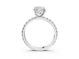 White gold Cushion Cut Diamond Pavé Solitaire Ring with Round Band and Prong Setting_19