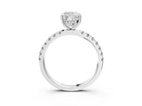White gold Cushion Cut Diamond Pave Band Solitaire Ring with Four-Prong Setting_145