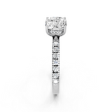 10K White Gold 1.53 Carat D VVS2 Cushion Cut Diamond Pave Band Solitaire Ring with Four-Prong Setting