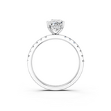 10K White Gold 1.53 Carat D VVS2 Cushion Cut Diamond Pave Band Solitaire Ring with Four-Prong Setting