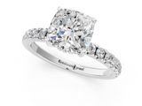 Silver 1.00 Carat E VS1 Cushion Diamond Pave Band Solitaire Ring with Four-Prong Setting