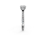 Silver 1.00 Carat E VS1 Cushion Diamond Pave Band Solitaire Ring with Four-Prong Setting