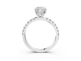 Silver 1.00 Carat E VS1 Cushion Diamond Pave Band Solitaire Ring with Four-Prong Setting