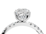 Silver 1.00 Carat E VS1 Cushion Diamond Pave Band Solitaire Ring with Four-Prong Setting