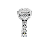 Silver 1.00 Carat E VS1 Cushion Diamond Pave Band Solitaire Ring with Four-Prong Setting