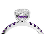 White gold Cushion Cut Diamond Pave Band Solitaire Ring with Round with Amethyst side stone and Prong Setting_28
