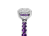 White gold Cushion Cut Diamond Pave Band Solitaire Ring with Round with Amethyst side stone and Prong Setting_29
