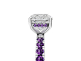 White gold Cushion Cut Diamond Pave Band Solitaire Ring with Round with Amethyst side stone and Prong Setting_29