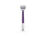 White gold Cushion Cut Diamond Pave Band Solitaire Ring with Round with Amethyst side stone and Prong Setting_37