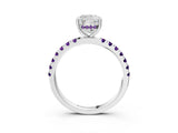 White gold Cushion Cut Diamond Pave Band Solitaire Ring with Round with Amethyst side stone and Prong Setting_38